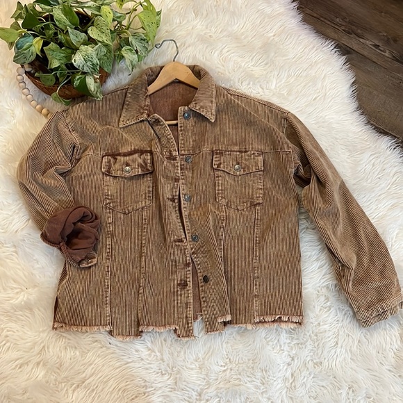 Corduroy raw hem coat - Picture 1 of 3